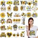 30 Pcs Sunflower Iron on Transfers Cute Patches Flower Appliques for T Shirts Spring Iron on Decals Heat Transfer Sticker for Clothes Bag Pillow Covers DIY Decorations