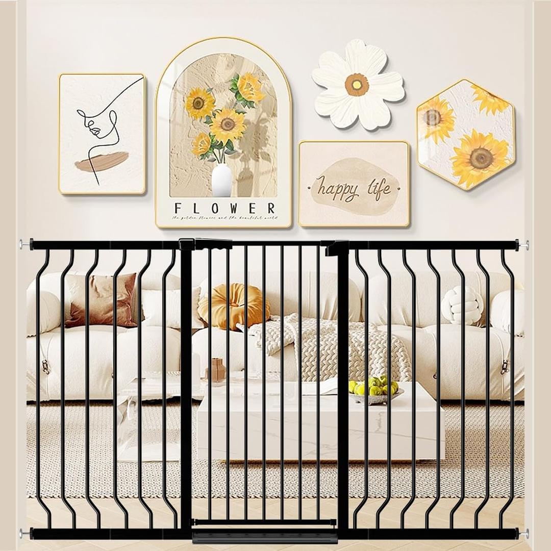 WAOWAO Extra Tall 40.55" Baby Gate 29.92-63.38" Wide Pressure Mounted Walk Through Swing Auto Close Safety Black Metal Toddler Child Dog Pet for Indoor Stairs,Doorways,Kitche