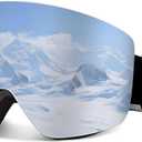 2 x Skiing Motocross Goggles,Racing Riding Goggles ATV Dirt Bike,Ventilation Anti-Fog UV Impact Resistant for Adult (Magnetic Series, Black Frame and Silver Lenses)