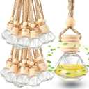 Rtteri 100 Pcs Hanging Car Air Freshener Diffuser Bottles Empty Glass Perfume Diffuser Vials Refillable Oil Aromatherapy Pendant with Wooden Caps and Hanging String for Car Home Office Decor(Diamond)