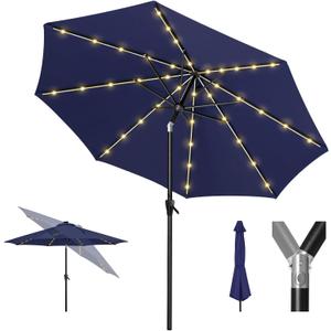 Tempera Solar Patio Umbrella 40 LED Lighted Outdoor Umbrella Table Market Umbrella with Push Button Tilt and Crank, Solar Umbrella with Sturdy Pole&Fade Resistant Canopy, Easy to Set