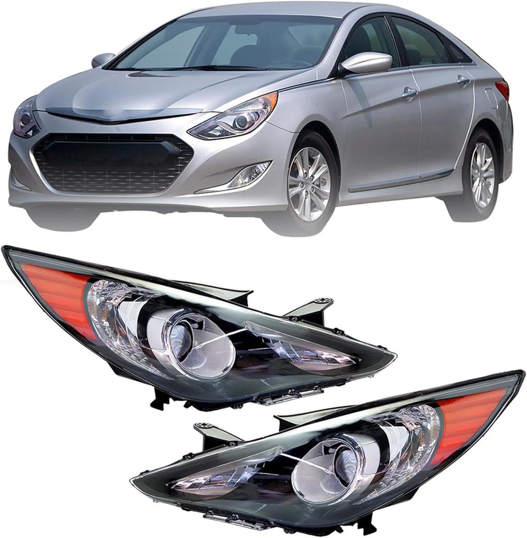 GXYWADY Headlights Assembly Black Housing Clear Lens Projector Replacement for Sonata 2011 2012 2013 2014 Headlamps Pair Driver and Passenger Side