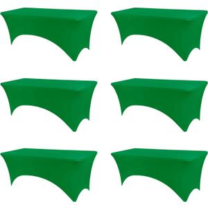 Table Covers for 8 Foot Tables, 6 Pack Emerald Green Washable and Wrinkle Resistant Stretch Tablecloths Rectangle 8ft for Events, Wedding, Banquets, Parties (96" x 30" (Rectangular) 6Pack)
