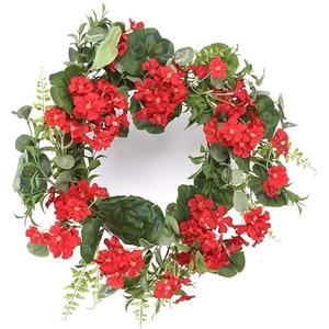 24 Inch Red Geranium Wreath on Hand Tied Twig Base, Artificial Floral, Spring and Summer Front Door Wreath, Red, Green, Brown 24 Inch Red Geranium Wreath on Hand Tied Twig Base, Artificial Floral, Spring and Summer Front Door Wreath, Red, Green, Brown