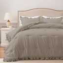 HARBOREST King Comforter & Pillow Shams - Fluffy King Size Bedding for All Seasons, Shabby Chic Oatmeal Ruffle Comforter Set (3 Pieces)