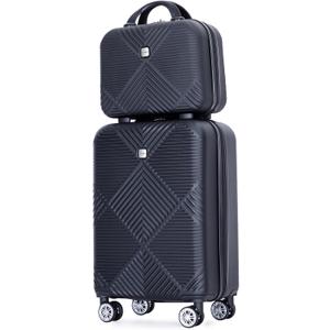 2 Piece Carry on Luggage Set, Airline Approved 20 Inch Luggage with Cosmetic Case Hard Shell Suitcase with Spinner Wheels, Lightweight Hardside Suitcases Set, Dark Black