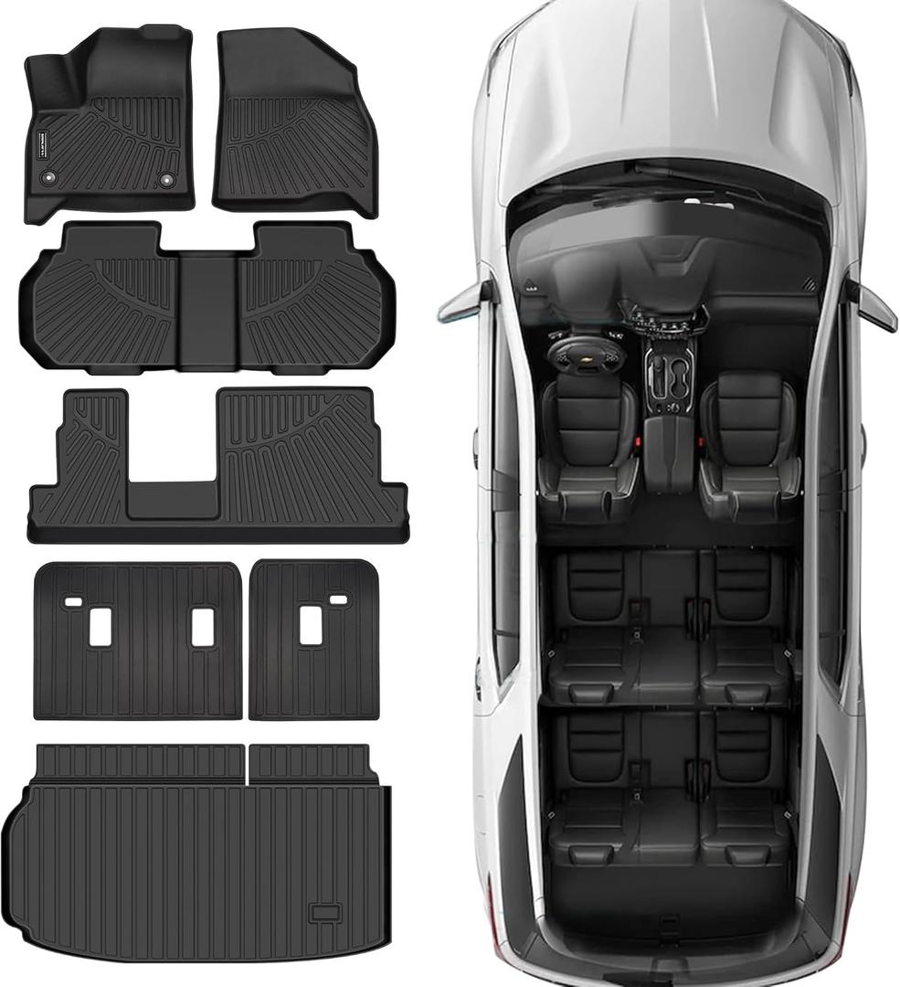 Floor Mats Fit for 2024 2025 2026 Chevrolet Traverse 8 Seats (Bench Seats), 3 Row Floor Mats & Backrest mats & Trunk mat for Chevy Traverse Accessories