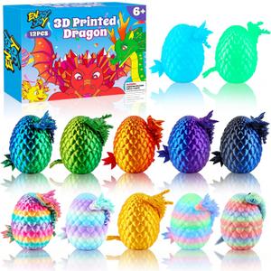 Enjoyjoy 12PCS 3D Printed Dragon Eggs, Prefilled Easter Eggs for Easter Basket Stuffers, Unique Surprise 3D Printed Animals Fidget Toy, Ideal Easter Basket Essentials for Kids Girls Boys Gifts