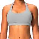 Comper Halter Sports Bras for Women Backless Workout Bra Seamless Open Back Strappy Yoga Bra Crop Top with Removable Cups (Gray, S)