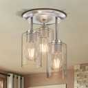 Kalium 3-Lights Semi Flush Mount Ceiling Light Fixture, Farmhouse Light Fixtures, Ceiling Light Decor for Kitchen, Foyer, Entryway, Brushed Nickel with Clear Glass Shade.