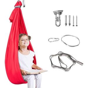 Therapy Swing for Kids with Special Needs (Hardware Included) Snuggle Swing Cuddle Hammock Indoor Adjustable Aerial Yoga for Children with Autism, ADHD, Aspergers, Sensory Integration (Red)