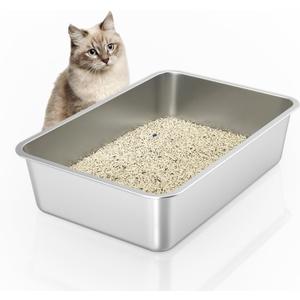 IKITCHEN Stainless Steel Cat Litter Box, Large Metal Litter Box for Cats, Never Absorbs Odors,Stain Free, Rustproof, Non Stick Smooth Surface 23.5" L x 15.5" W x 6" H