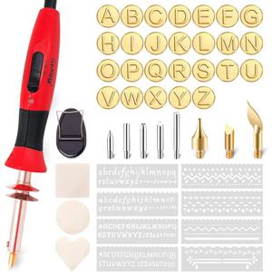 Wood Burning Pen Leather Pyrography Tool Burner Kit | 26 Letters | Temperature Adjustable | for Woodburning Engraver Carver Crafts (Red)