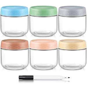 DRKIO 10 Oz Overnight Oats Containers with Lids - 6 Pack Glass Storage Jars with Airtight Lids Wide Mouth Mason Food Jars Great for Meal Prep Salad Chia Pudding Snacks Yogurt Sugar Spice Cereal