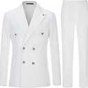 Men's Slim Fit 2 Piece Suit Double Breasted Business Wedding Prom Tuxedo Suits Blazer & Pants Set (30, White)