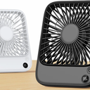 TOPK 2 Pack 5000mAh Portable Desk Fan, Ultra-Thin Rechargeable Battery Operated Fan with Digital Display, Quiet 4-Speed Small Personal Travel Fans for Office, Bedroom, Cruise, Outdoor (Black & White)