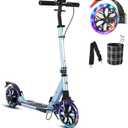Commuter Adult Scooter 300 lbs Capacity, Big Wheels Scooters, Sport Folding Kick Scooter for Kids 10 Years and up, 4 Adjustable Levels, Bearing ABEC 9, 15 lbs (Blue)