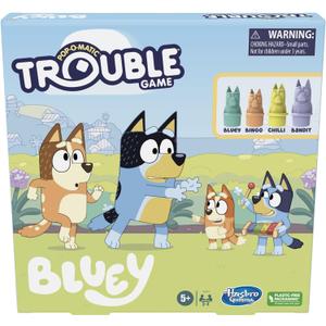Hasbro Gaming Trouble: Bluey Edition Board Game for Kids, 2-4 Players, Race Bluey, Bingo, Bandit, or Chilli to The Finish, Ages 5 and Up  (1 unit)