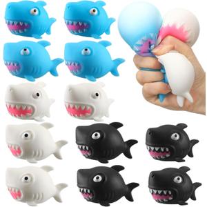 Meooeck 12 Pcs Shark Stress Relief Ball Sea Animals Squeeze Sensory Stress Ball Bulk Shark Party Favors for Adults Mini Animal for Ocean Party Favors Birthday Gifts Decorations (Black White Blue)