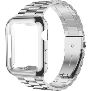 iiteeology Compatible with Apple Watch Band 42mm Series 3 2 1, Upgraded Stainless Steel Band with iWatch Screen Protector Case for Men Women Silver/Silver