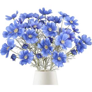 6PCS Blue Silk Cosmos Flowers 24'' Wild Flowers Artificial Fake Flowers Arrangement for Wedding Party Kitchens Home Decoration(Blue)