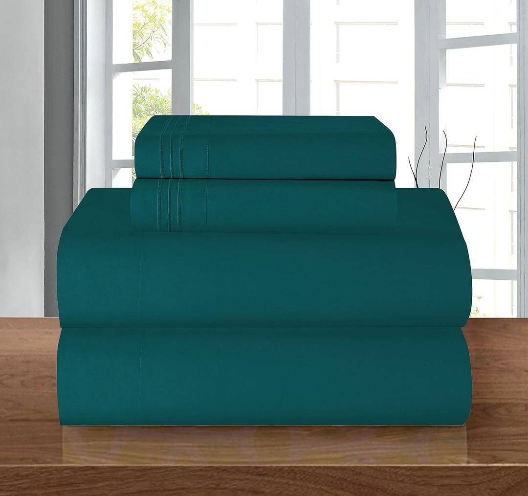Elegant Comfort Luxury 1500 Premium Hotel Quality Microfiber 4-Piece Sheet Set - Wrinkle Resistant, All Around Elastic Fitted Sheet, Deep Pocket up to 16", King, Marine Teal