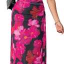 BLENCOT Women's Floral Off Shoulder Maxi Dress Ruched Bodycon Summer Wedding Guest Party Gown Small, Rose