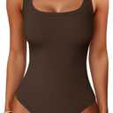 ANRABESS Bodysuits for Women, Soft Cozy Ribbed Knit, Scoop Neck Sleeveless Tank Top, Versatile for Daily, Work, Travel, Brown S