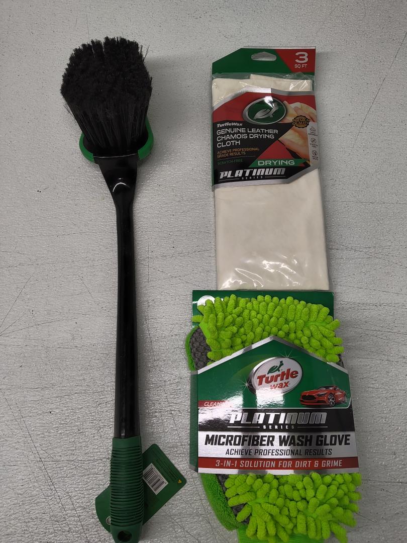 Turtle Wax Car Wash Set Of 3, Long Handle Brush, Microfiber Wash Glove