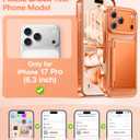 Meifigno for iPhone 17 Pro Wallet Case (Holds 3-4 Cards & Cash), Built-in Mirror & Kickstand, [Surround Raised Lens Protection] for iPhone 17 Pro Case with Card Holder for Women (6.3 inch), Orange