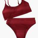 Bikini Swimwear Splicing Women Sexy Strap Solid Swimsuit Two-Piece Bathing Two Piece Shorts Swimsuits for Women (Red, M)