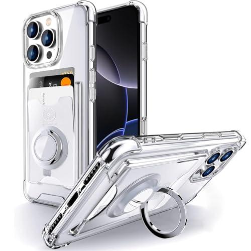 Shields Up Designed for iPhone 16 Pro Case, Minimalist Wallet Case with Card Holder (3 Cards) & Ring Stand/Kickstand, [Drop Protection] Slim Protective Cover for iPhone 16 Pro (6.3 inch) - Clear