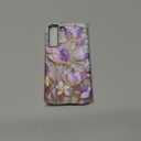 For Samsung Galaxy S22, Stained Glass Purple Floral Dual-Layer Hard Shell+Silicone Cover-Shockproof Protective Phone Case for Women Girls