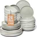 Pokini 24 Pieces Dinnerware Set for 6 with Pasta Bowls, Complete Ceramic Dish Set, Stackable & Glossy Stoneware Plate and Bowl Set for Effortless Everyday Hosting, Gray Green
