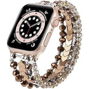 MOFREE Beaded Bracelet Compatible with Apple Watch Band 38mm/40mm/41mm/42mm, Fashion Elastic Stretch Women Bands for iWatch Series 11/10/9/8/7/SE/6/5/4/3/2/1 iPhone Watch Strap Bands Coffee