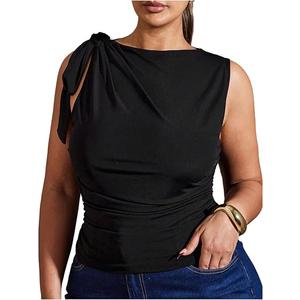Floerns Women's Plus Size Summer Tank Tops Tie Shoulder Ruched Dressy Casual Vest, XXLarge Plus