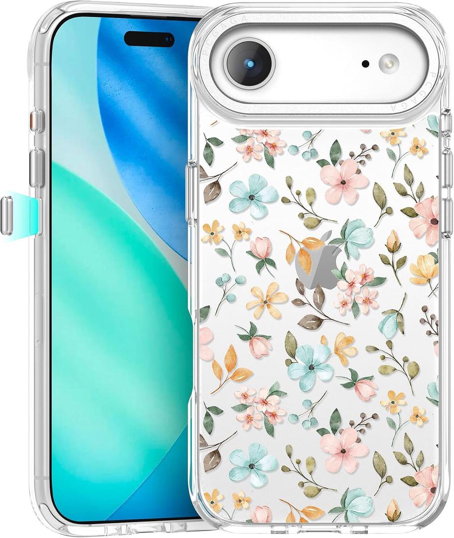 pcgaga Aesthetic Phone Case for iPhone Air 6.5" with Embossed Patterned Hard Clear Back Cover,Slim TPU Bumper,Camera Frame -360°Shockproof Full Protection,Floral