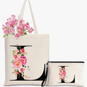 Initial Canvas Tote Bag for Women, Personalized Monogrammed Tote Bags with Makeup Gift Bag for Wedding Bridesmaids Birthday
