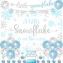 Winter Baby Shower Decorations Boys, A Little Snowflake is On The Way Backdrop Banner Blue Silver Balloon Snowflake Cake Cupcake Topper for Boy Winter Snowflake Baby Shower Party