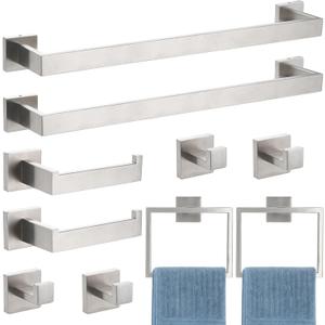 VELIMAX Brushed Nickel Towel Bar, SUS304 Stainless Steel Bathroom Hardware Set, Towel Racks for Bathroom Wall Mounted, 24-Inches