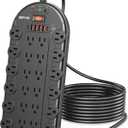 Power Strip, 24 AC Outlets (1875W/15A) with 6 USBs (2 USB-C Ports), ETL Listed, Surge Protector (3,400 Joules), 8 Ft Heavy Duty Flat Plug Extension Cord, Wall Mountable for Home, Office, Black