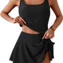 Eomenie Tankini Swimsuit for Women Tummy Control Two Piece Bathing Suit High Waisted Tank Top with Swim Skirt (Black, XL)