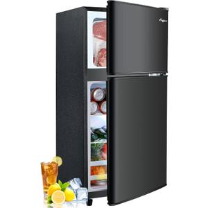 Anypro 3.2 Cu.Ft Fridge with Freezer with 2 Doors, Refrigerator with 7 Level Temperatures, LED Light, Adjustable Shelves, Food Storage Cooling Drink for Bedroom, Office, Dorm, Apartment, Black