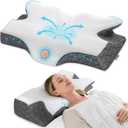 Elviros Cervical Neck Pillow for Sleeping, Memory Foam Pillow for Neck Pain Relief, Side Sleeper Cooling Pillows for Adults, Neck Support with Removable Pillowcase for Back & Stomach Sleepers (King Size 28Lx16.5Wx(4.45"-5.23")H, White)