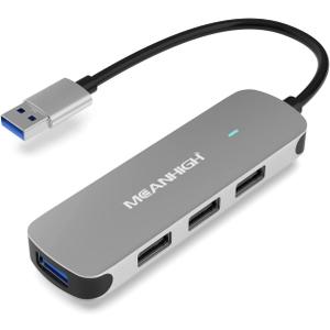 USB Hub 4 Ports, MEANHIGH Multiple USB A 3.0, 2.0 Splitter Portable Adapter for Laptop, Plug and Play Mini USB Extender for PC, Flash Drive, Mobile HDD