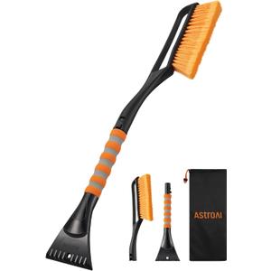 AstroAI 27" Snow Brush and Ice Scrapers for Car Windshield, Detachable Snow Scrapers with Ergonomic Foam Grip for Cars, Trucks, SUVs (Heavy Duty ABS, PVC Brush, Orange)
