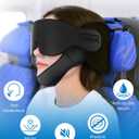 Airplane Pillow Combo with Chin Strap, Travel Pillows for Airplanes with Sleep Eye Mask, Plane Pillow for Long Flights, Car Road Trip, 360 Headrest, Stop Bobblehead, Black