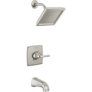 Delta Faucet Geist 14 Series Tub and Shower Trim Kit, Shower Faucet with Single-Spray Brushed Nickel Shower Head, Shower Faucet Set Complete, SpotShield Brushed Nickel 144864-SP (Valve Included)