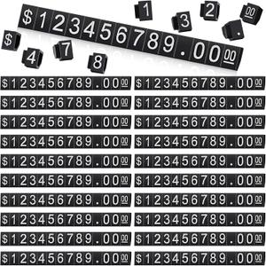 Qunclay 50 Sets Price Display Cube Number Letter Price Tag Cube Blocks Adjustable Dollar Display Stand Small Counter Kit for Jewelry Retail Vending Machine Shop Signs(White Number,Black)