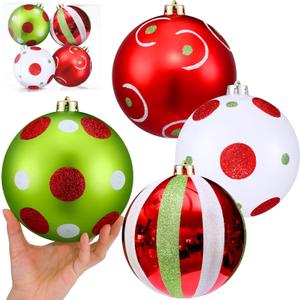 Kasyat 6" Christmas Tree Balls Ornaments Set of 4 Glittering Plastic Hanging Decorations Green Red Shatterproof Christmas Balls Shiny and Finishes Ball for Crooked Neck Xmas Fireplace Home Decor
